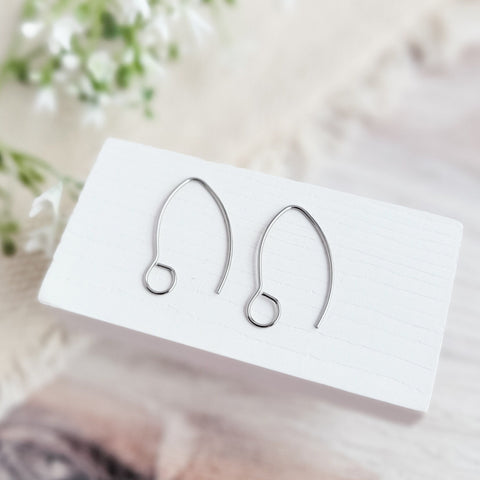 Silver Large Loop V Ear Wires (5mm Surgical Stainless Steel Marquise Hooks), 20 Pieces, Earring Hook #58