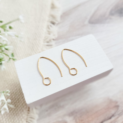 Gold Large Loop V Ear Wires (5mm Surgical Stainless Steel Marquise Hooks), 20 Pieces, Earring Hook #57