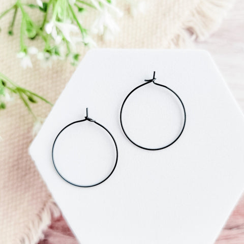 Black 25mm Round Wine Hoop Stainless Steel Ear Wires, 10 Pieces, Hoop #21