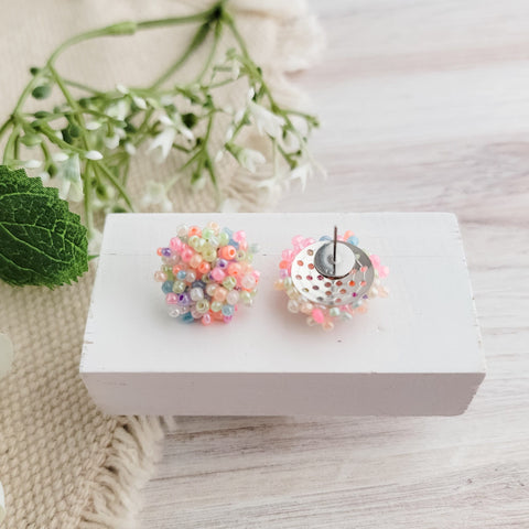 Pastel Rainbow 15mm Small Seed Bead Topper, 1 Pair, Seed Bead #73