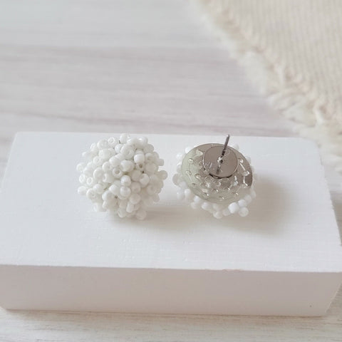 White (Silver Hardware) 15mm Small Seed Bead Topper, 1 Pair, Seed Bead #31