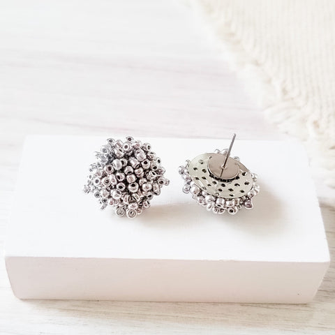Silver 15mm Small Seed Bead Topper, 1 Pair, Seed Bead #30