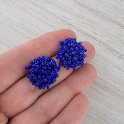 Royal Blue 15mm Small Seed Bead Topper, 1 Pair, Seed Bead #35