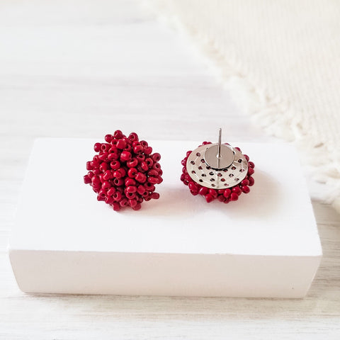 Maroon 15mm Small Seed Bead Topper, 1 Pair, Seed Bead #26
