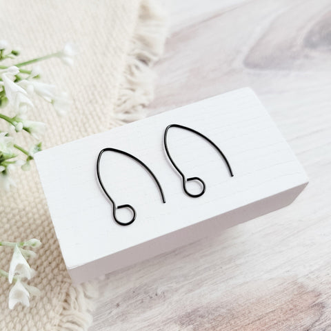 Black Large Loop V Ear Wires (5mm Surgical Stainless Steel Marquise Hooks), 20 Pieces, Earring Hook #60