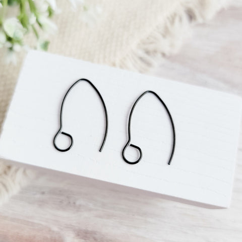 Black Large Loop V Ear Wires (5mm Surgical Stainless Steel Marquise Hooks), 20 Pieces, Earring Hook #60