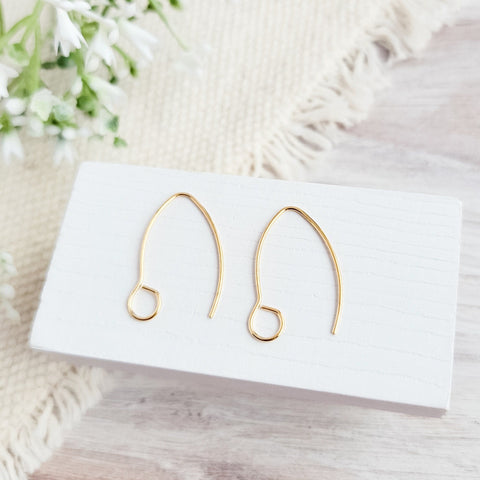Gold Large Loop V Ear Wires (5mm Surgical Stainless Steel Marquise Hooks), 20 Pieces, Earring Hook #57