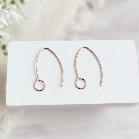 Rose Gold Large Loop V Ear Wires (5mm Surgical Stainless Steel Marquise Hooks), 20 Pieces, Earring Hook #59