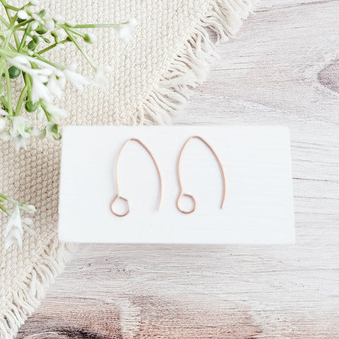 Rose Gold Large Loop V Ear Wires (5mm Surgical Stainless Steel Marquise Hooks), 20 Pieces, Earring Hook #59