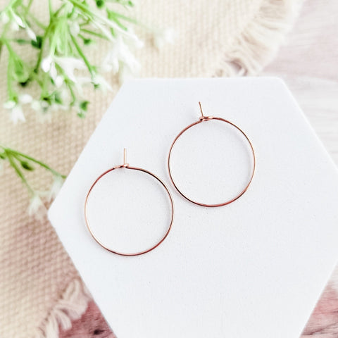 Rose Gold 25mm Round Wine Hoop Stainless Steel Ear Wires, 10 Pieces, Hoop #22