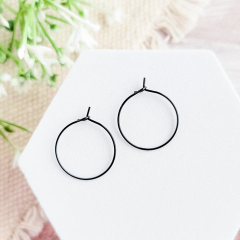 Black 20mm Round Wine Hoop Stainless Steel Ear Wires, 10 Pieces, Hoop #17