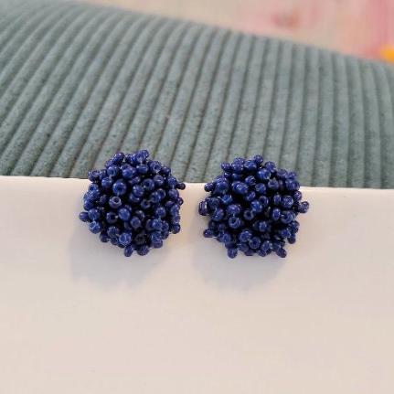 Navy Blue 15mm Small Seed Bead Topper, 1 Pair, Seed Bead #9