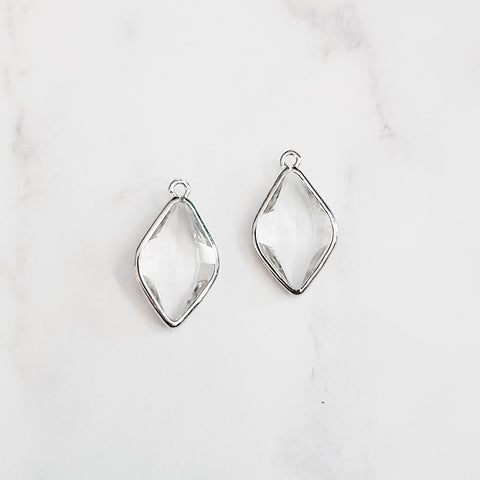 Silver Rhombus Crystal Charms, 10 Pieces, Charm #35