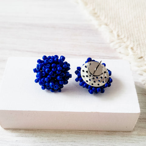 Royal Blue 15mm Small Seed Bead Topper, 1 Pair, Seed Bead #35