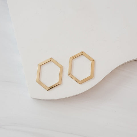 Open Hexagon GOLD 1-Hole Brass Charms, 10 Pieces, Charm #103