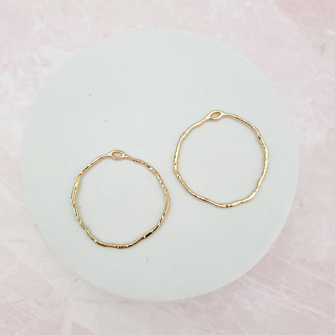 35mm Hammered Gold Circle Brass Charm with Hole, 10 Pieces, Charm #85