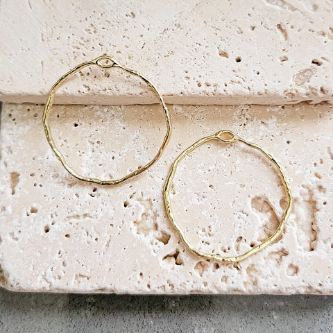 42mm Hammered Gold Circle Brass Charm with Hole, 10 Pieces, Charm #84