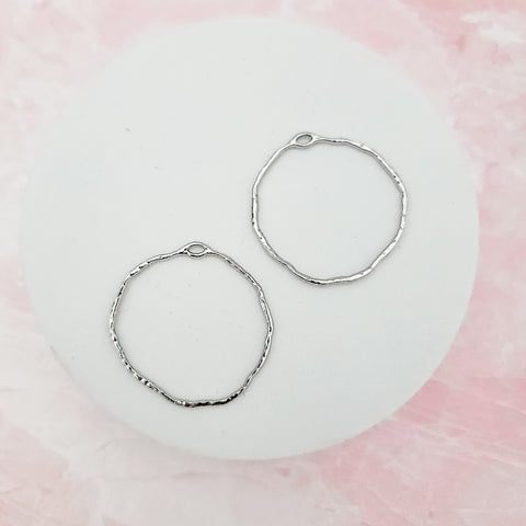 35mm Hammered Silver Circle Brass Charm with Hole, 10 Pieces, Charm #70