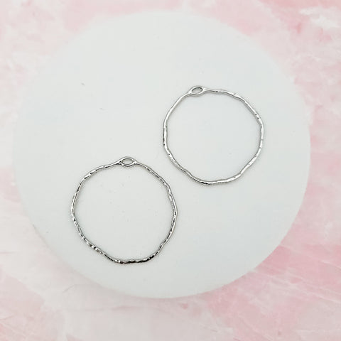 22mm Hammered Silver Circle Brass Charm with Hole, 10 Pieces, Charm #69