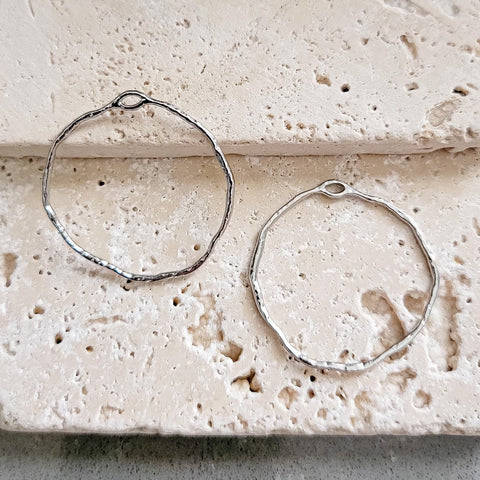 35mm Hammered Silver Circle Brass Charm with Hole, 10 Pieces, Charm #70