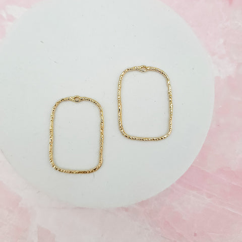 34mm Hammered Gold Rectangle Brass Charm with Hole, 10 Pieces, Charm #113