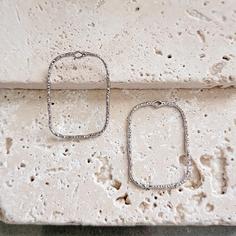 45mm Hammered Silver Rectangle Brass Charm with Hole, 10 Pieces, Connector #34