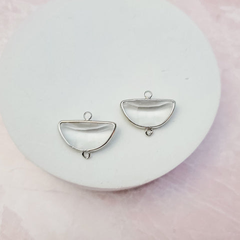 Silver Half Moon Crystal Links, 10 Pieces, Connector #8