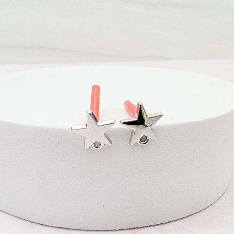 Silver Brass Star Stud with Loop (Sterling Silver Post), 10 Pieces, Stud #107
