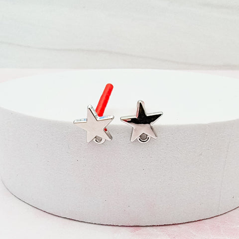 Silver Brass Star Stud with Loop (Sterling Silver Post), 10 Pieces, Stud #107
