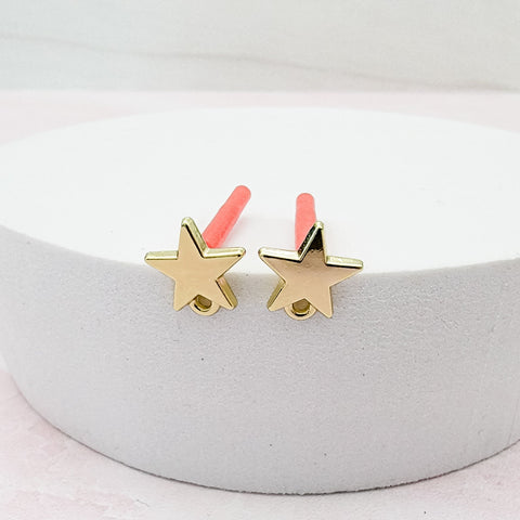 Gold Brass Star Stud with Loop (Sterling Silver Post), 10 Pieces, Stud #106