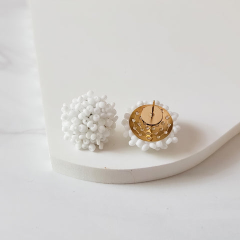 White (Gold Hardware) 15mm Small Seed Bead Topper, 1 Pair, Seed Bead #14