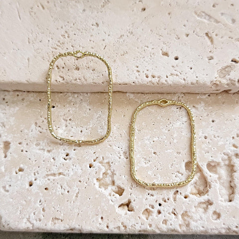 45mm Hammered Gold Rectangle Brass Charm with Hole, 10 Pieces, Charm #114