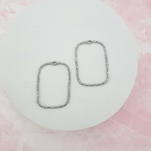 20mm Hammered Silver Rectangle Brass Charm with Hole, 10 Pieces, Charm #61