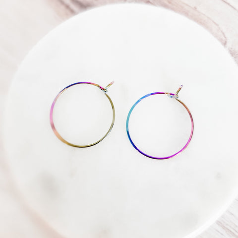 Rainbow 25mm Round Wine Hoop Stainless Steel Ear Wires, 10 Pieces, Hoop #25