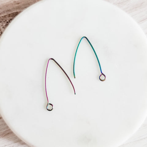 Rainbow Regular Loop Stainless Steel V Ear Wires 2.5mm Hole, 20 Pieces, Earring Hook #42