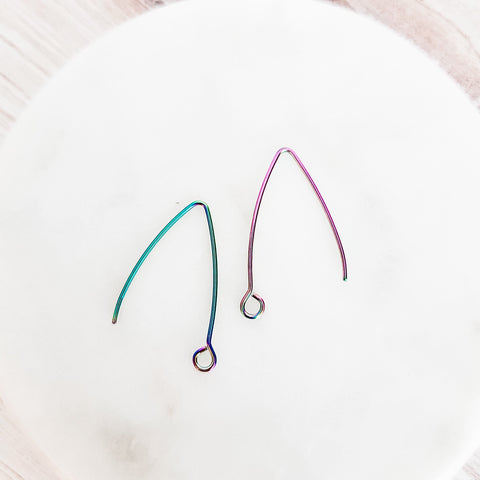 Rainbow Regular Loop Stainless Steel V Ear Wires 2.5mm Hole, 20 Pieces, Earring Hook #42