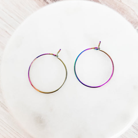 Rainbow 25mm Round Wine Hoop Stainless Steel Ear Wires, 10 Pieces, Hoop #25