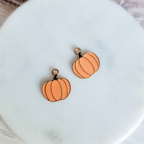 Pumpkin (Orange and Gold) Enamel and Alloy Pendant Charm, 10 Pieces, Charm #14