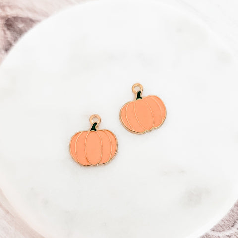 Pumpkin (Orange and Gold) Enamel and Alloy Pendant Charm, 10 Pieces, Charm #14