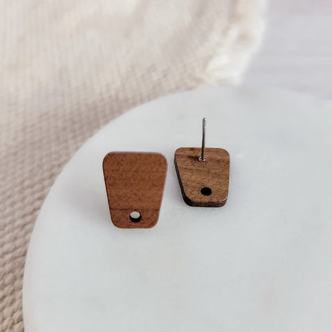 Walnut Wooden Angular Trapezoid Studs, 10 Pieces, Wood #28