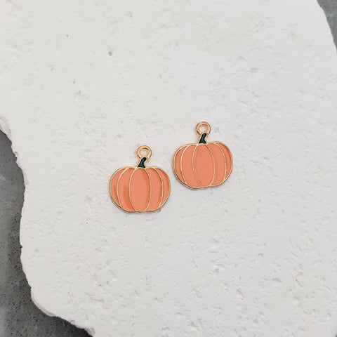 Pumpkin (Orange and Gold) Enamel and Alloy Pendant Charm, 10 Pieces, Charm #14