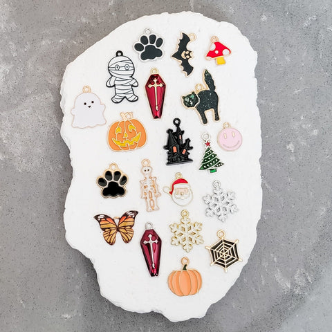 Gold & Maroon Coffin Enamel and Alloy Pendant Charm, 10 Pieces, Charm #11