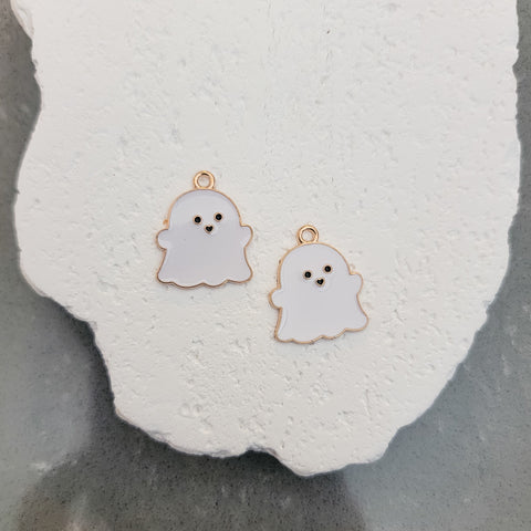 White and Gold Ghost Enamel & Alloy Charm, 10 Pieces, Charm #15