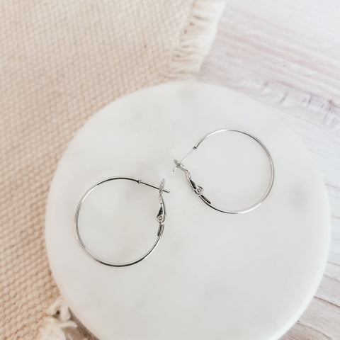 Premium Silver 40mm Leverback Stainless Steel Hoop (1.2mm Wide), 10 pieces, Hoop #54