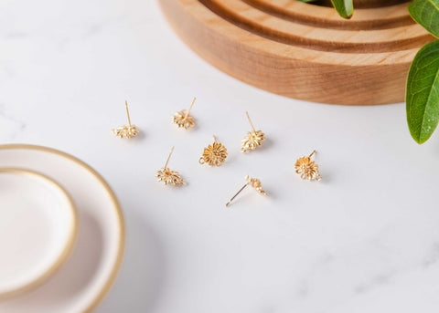 Gold Sunflower 12mm Stud Earring Findings, 10 Pieces, Stud #105