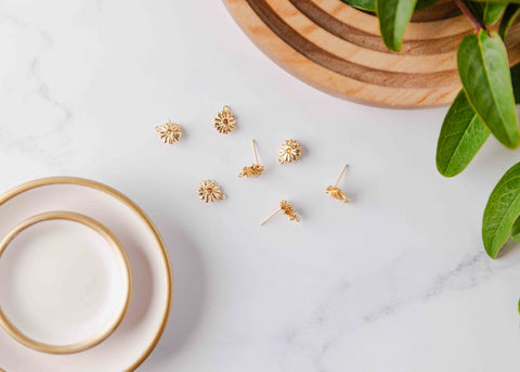 Gold Sunflower 12mm Stud Earring Findings, 10 Pieces, Stud #105