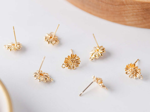Gold Sunflower 12mm Stud Earring Findings, 10 Pieces, Stud #105