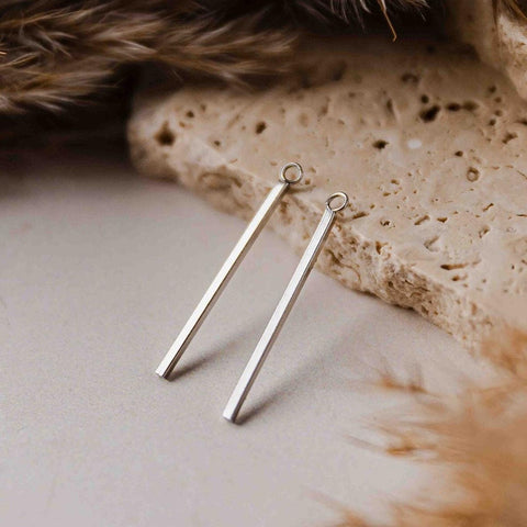 43mm Silver Stainless Steel Bar Pendant Connectors, 10 Pieces, Charm #75