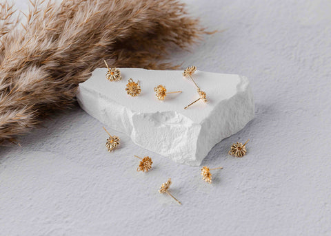 Gold Sunflower 12mm Stud Earring Findings, 10 Pieces, Stud #105