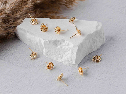 Gold Sunflower 12mm Stud Earring Findings, 10 Pieces, Stud #105